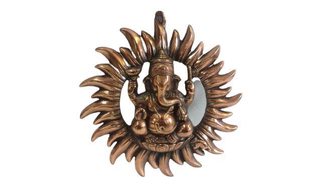 Black Metal Antique Wall Hanging Decor of Ganeshji - 11.25"